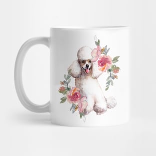 Cute Poodle Puppy Dog with Flowers Watercolor Art Mug